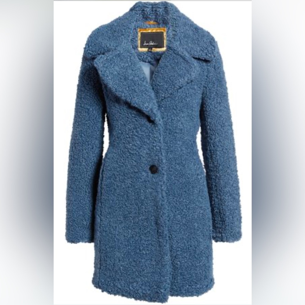 Sam Edelman Faux Fur Teddy Coat Blue Sz LG